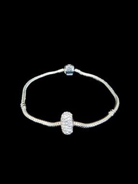 VTG Pandora 9" 925 Sterling Silver Bracelet w/ VTG Fiora Italy Pavé CZ Charm